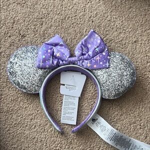 Silver and Purple Glitter Mouse Ears Headband